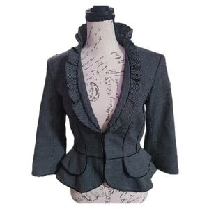 White House Black Market Polka Dot Ruffle Peplum Blazer Corset Back‎ 00